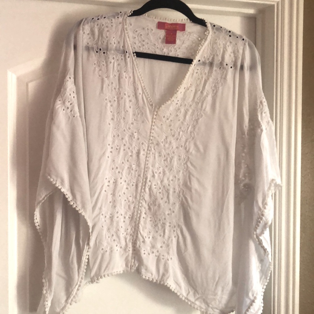 White embroidered v-neck top